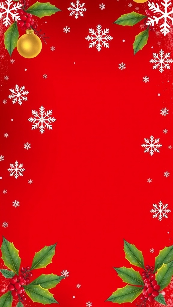 A vibrant red Christmas background rectangle with snowflakes and ornaments, perfect for holiday designs.